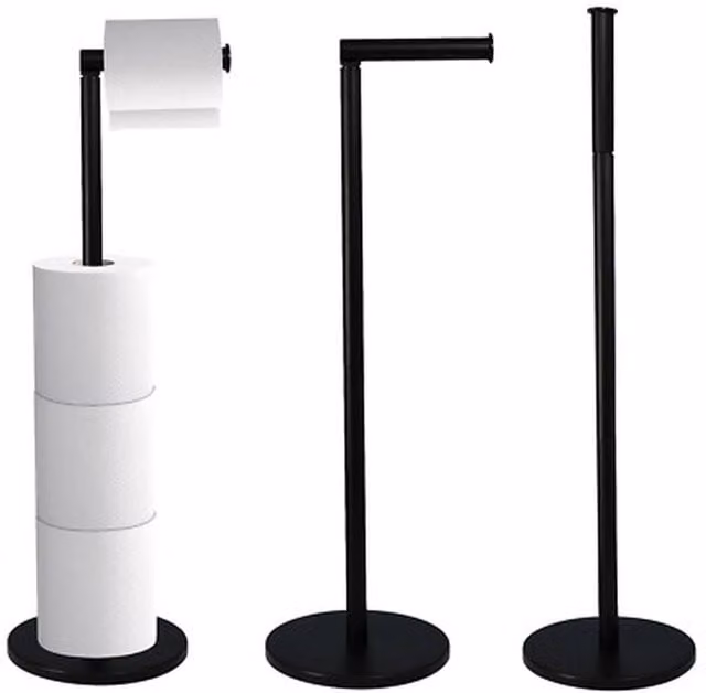 NESTLUNE 2 in 1 Black Freestanding Toilet Paper Holder and Spare Roll Rack – 1