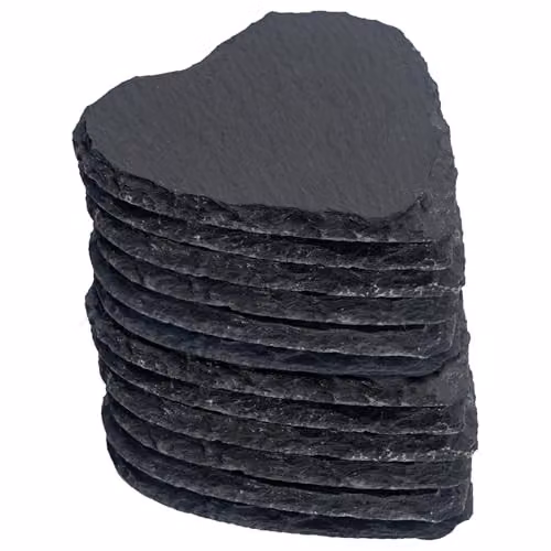 Argon Tableware Heart Shaped Black Natural Slate Coasters, 12 Piece Set, Diameter: 10 cm