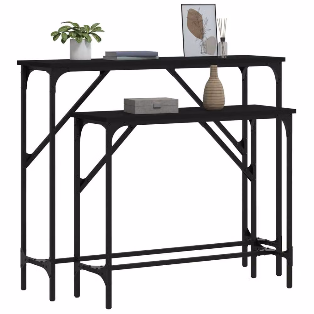 Berkfield Home Set of 2 Black Rectangular Console Tables in Engineered Wood – 3