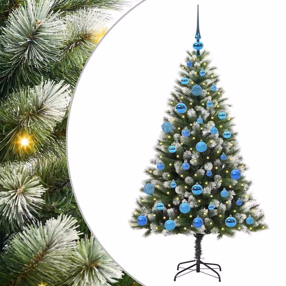 Berkfield Home Artificial Hinged Christmas Tree with Flocked Snow, Green, Height: 150 cm – 2