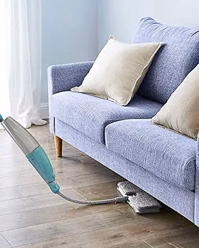 AMOS Extendable Spray Mop in Blue and Silver with Refillable Water Tank and 2 Washable Microfibre Pads for Wet and Dry Cleaning – 2