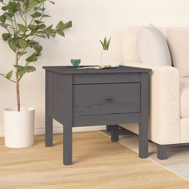 Berkfield Home Grey Rustic Solid Pine Side Table W/D/H: 50 x 50 x 49 cm – 1