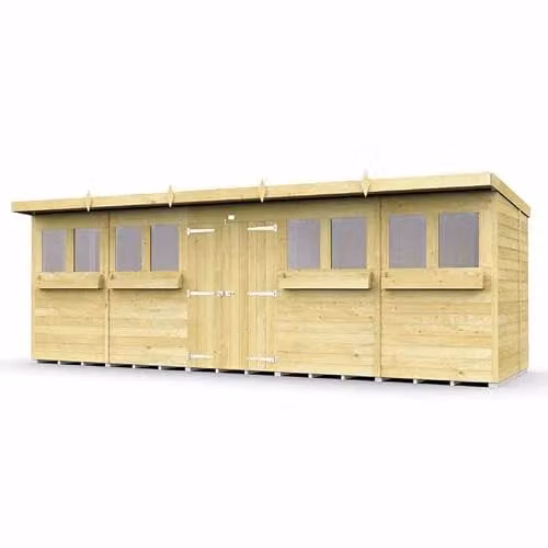 Buttercup Farm Rustic Wood Pent Summer Shed in Brown, W: 589 cm, D: 147 cm, H: 201 cm