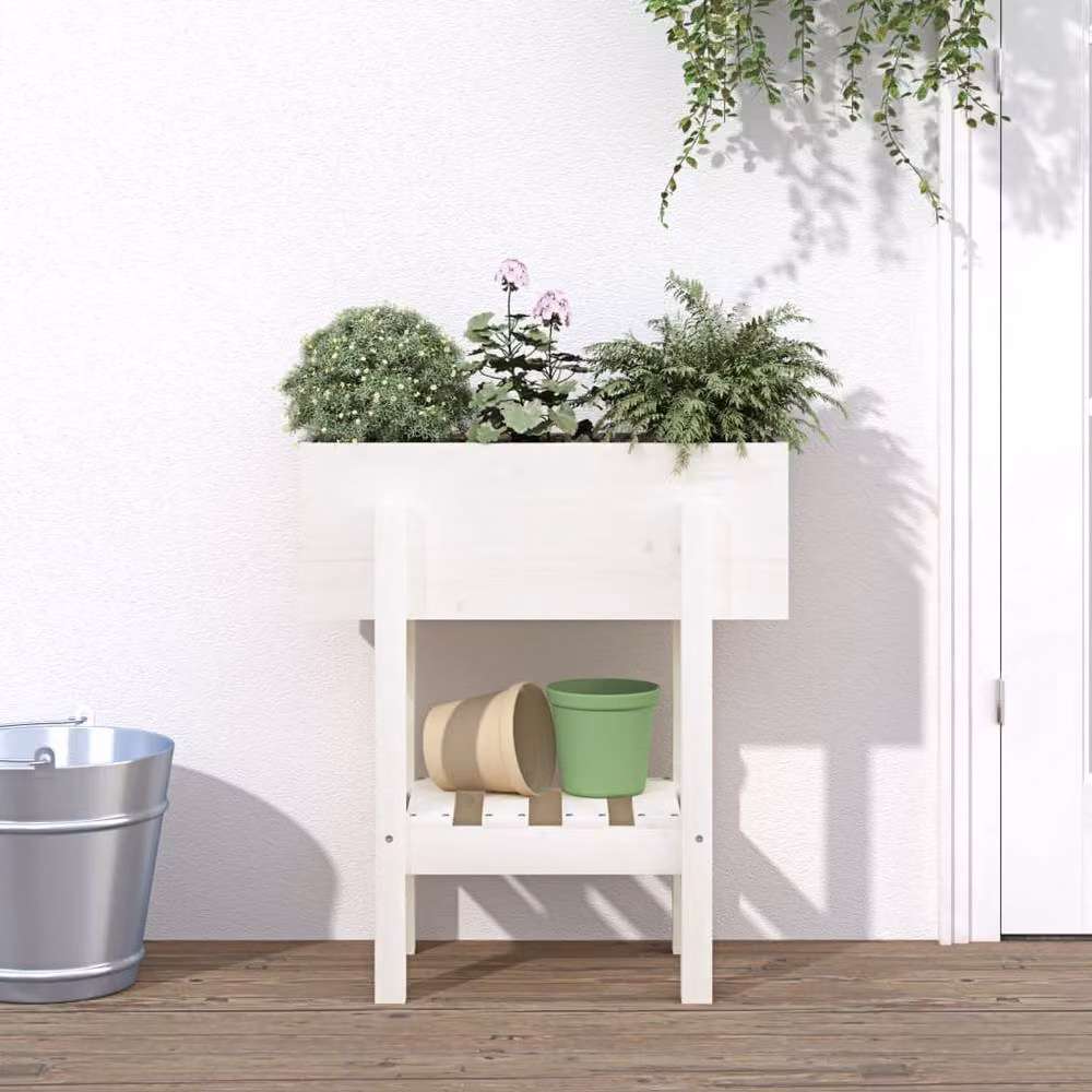 Berkfield Home Beautiful Garden Planter in White, Solid Wood, W/D/H: 62 x 30 x 69 cm – 2