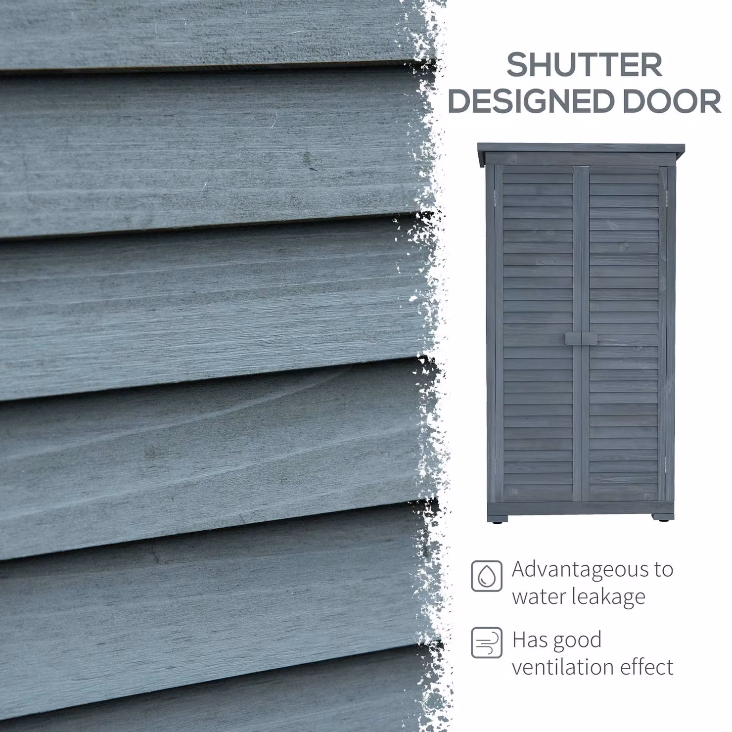 OUTSUNNY Lacquered Wooden Garden Storage Shed with 3 Shelves and Hinged Doors, Grey, W/D/H: 79.0 x 39.5 x 39.5 cm – 3
