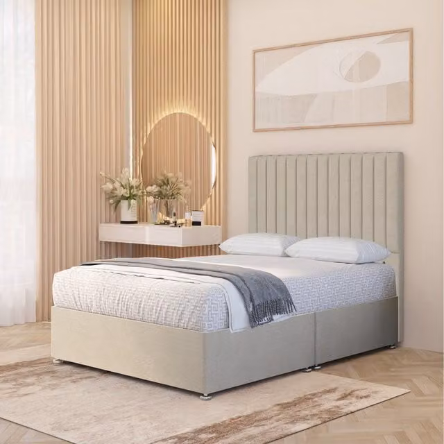 Somnior Beds Ltd Verona Tweed 4000 Pacific Pocket Spring Divan Bed Set with 54 inch Headboard and Drawers in Natural, W/D/H: 90 x 190 cm