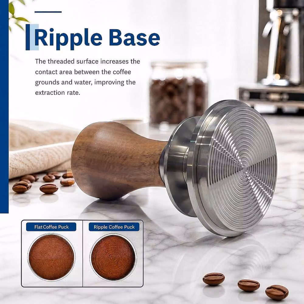 London Boutique Brown Stainless Steel and Wood 53.5mm Espresso Coffee Tamper – 4