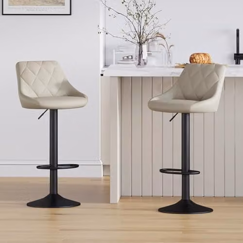 mcc direct Stanley Set of 2 Brown Faux Leather Swivel Bar Stools with Backrest and Footrest – 1