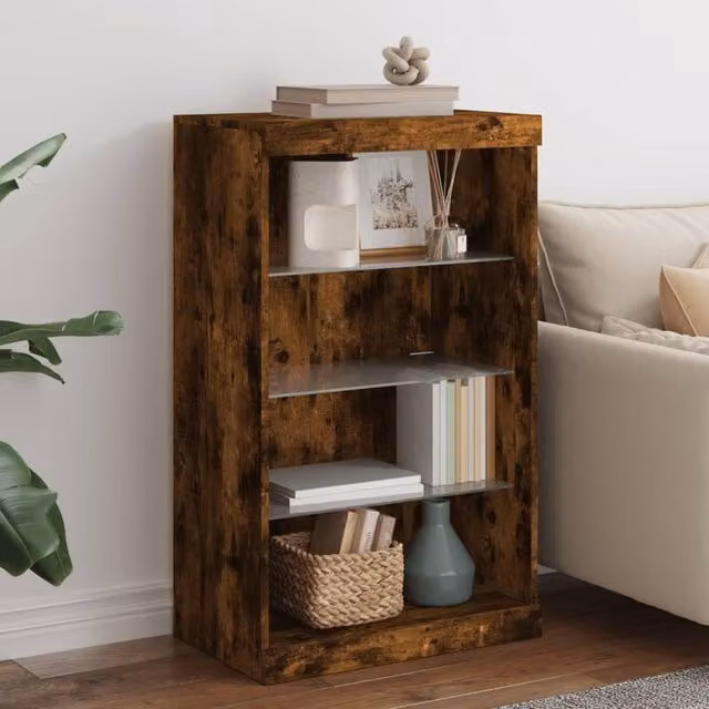 Berkfield Home Modern Smoked Oak Sideboard with Integrated LED Lights, Brown, W: 60.5 cm, D: 37 cm, H: 100 cm