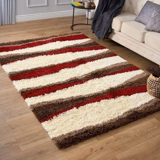 Bravich LTD Abstract Wave Shaggy Area Rug in Red and Multicolour, W: 200 cm, D: 290 cm – 1