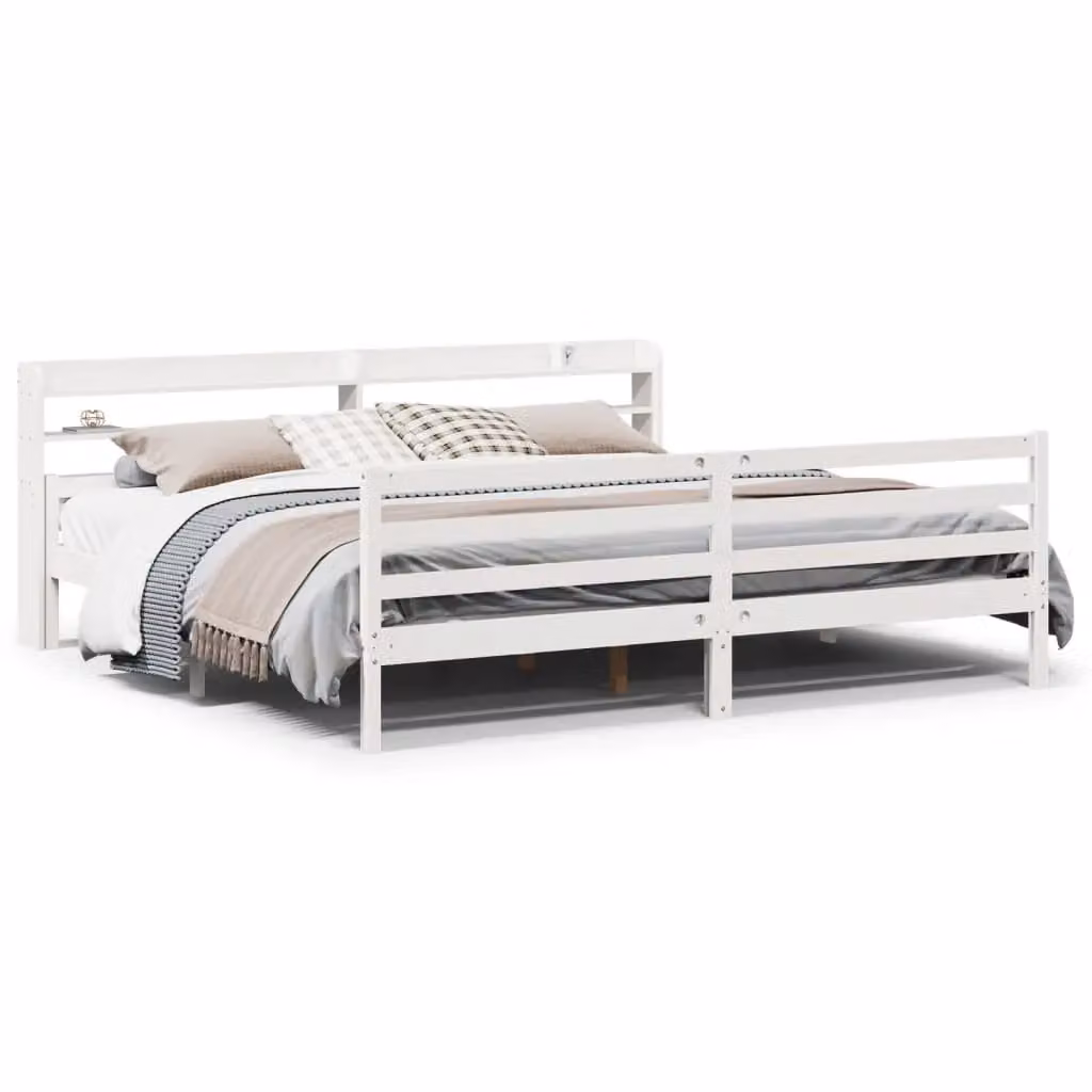 Berkfield Home White Pine Bed Frame with Headboard and Side Compartments, W/D/H: 200 x 200 cm – 2