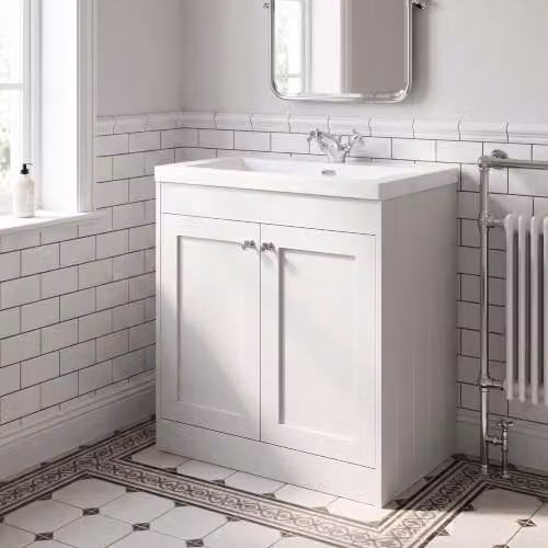 Balterley White Floor Standing Bathroom Vanity Unit with Rectangular Basin and Soft Close 2 Doors, W/D/H: 80 x 45.3 x 80 cm – 2