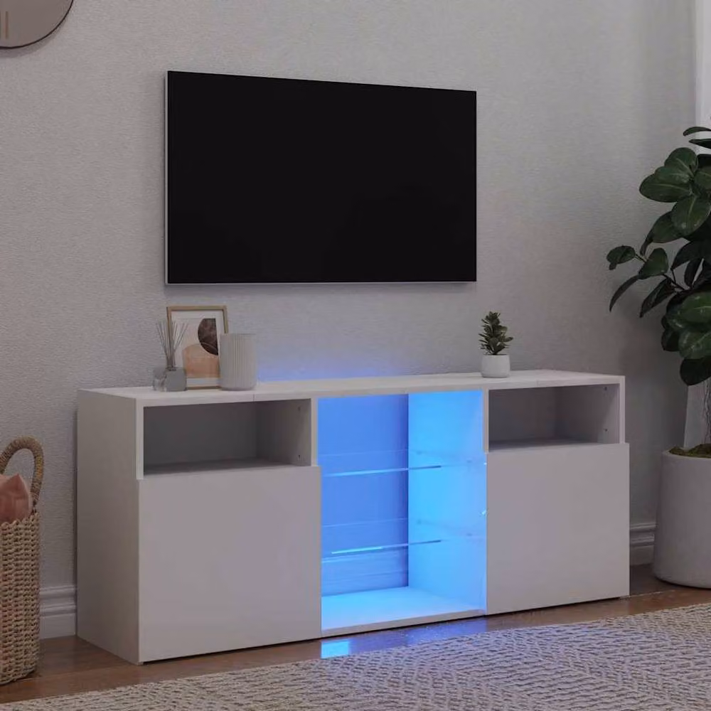 Berkfield Home Modern White TV Cabinet with LED Lights, W/D/H: 120 x 30 x 50 cm – 2