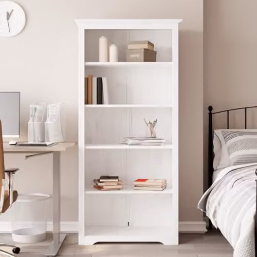 vidaXL BODO 5-Tier Bookcase in White Solid Pine Wood, W/D/H: 80 x 38 x 180 cm – 2