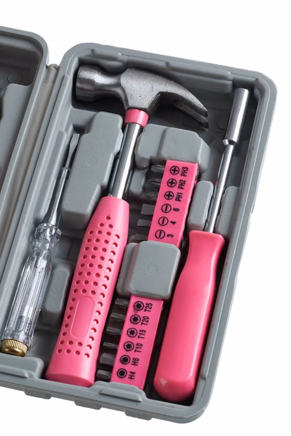 Living and Home 24-Piece Household Repair Tool Kit with Grey Storage Case in Pink – 4