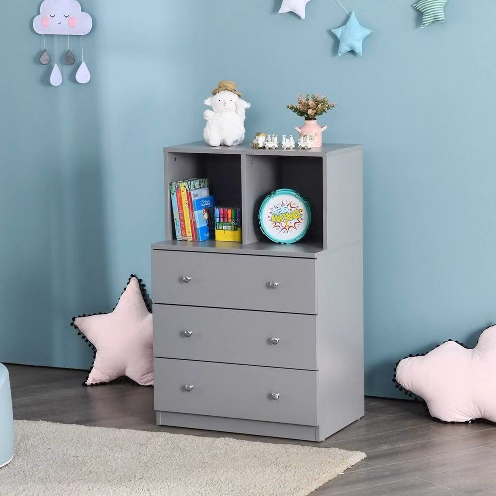 KORVIXA 3-Drawer Chest Grey Storage Cabinet Dresser – 3
