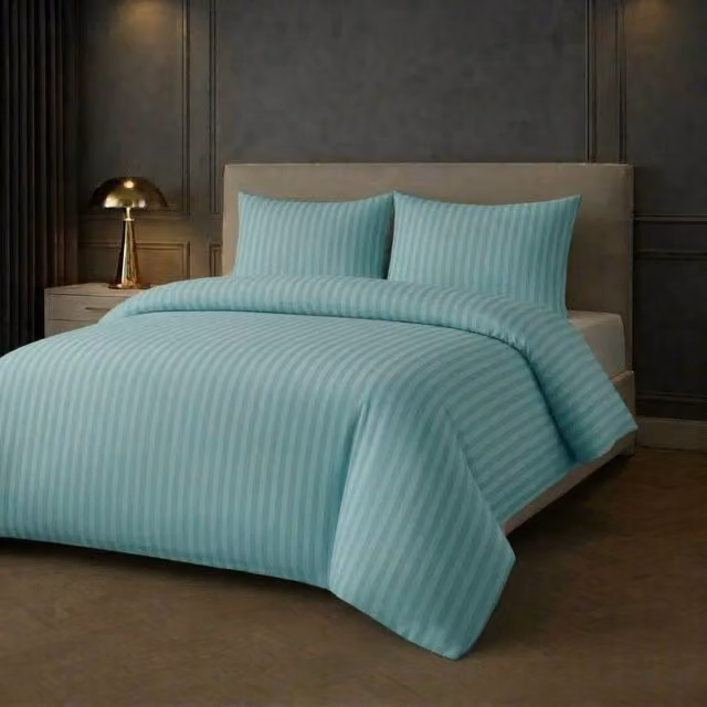 Grace Premium Embossed Stripes Duvet Cover Set 2 Pack, Green, W: 200 cm x H: 200 cm – 1