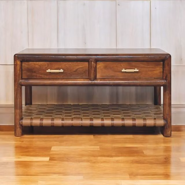 Artisan Furniture Brown Mango Wood Regency Woven Console Table with 4 Drawers