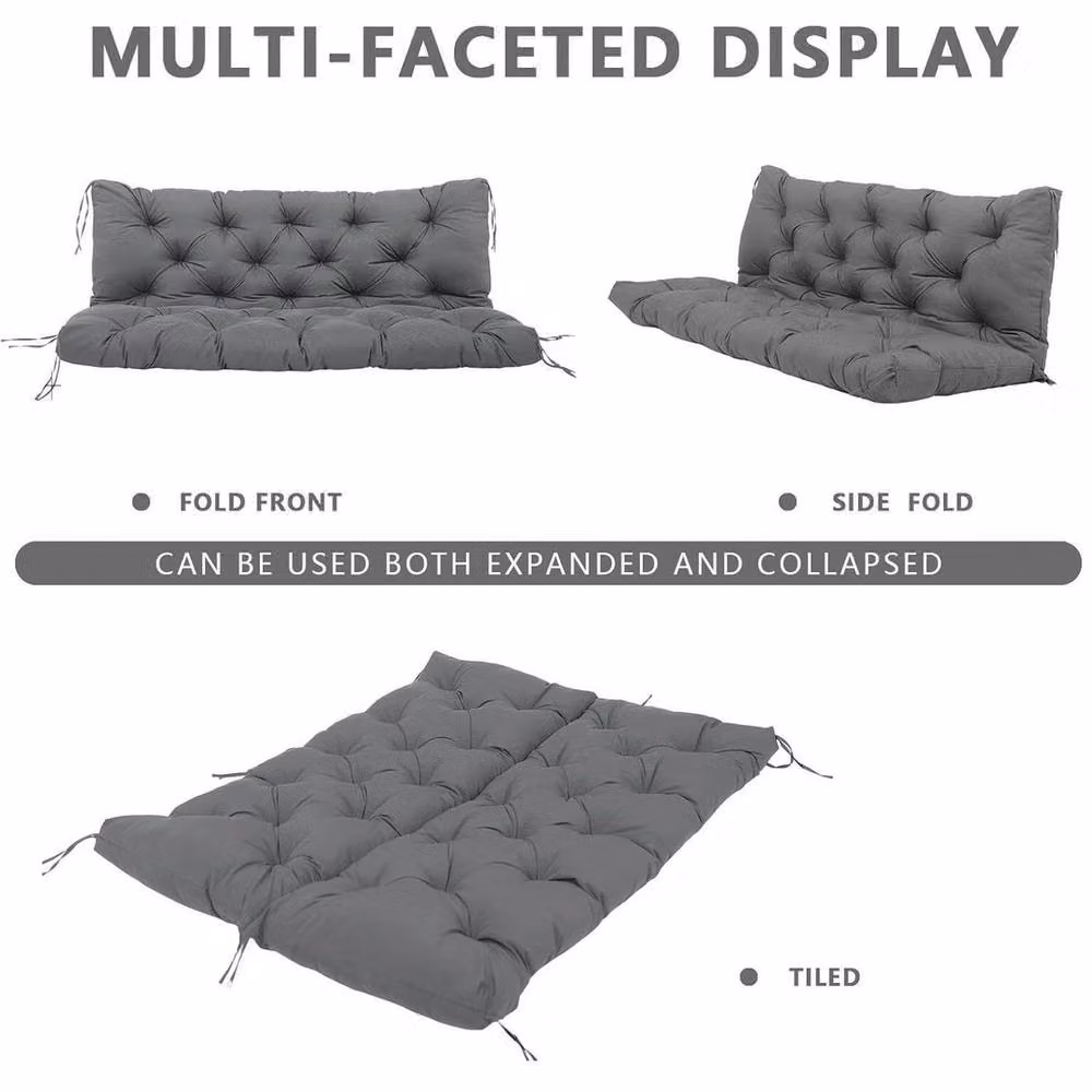 NESTLUNE Grey Ergonomic Garden Bench Cushion for 3 to 4 Seater Swing Chairs, W: 120 cm, D: 135 cm – 3