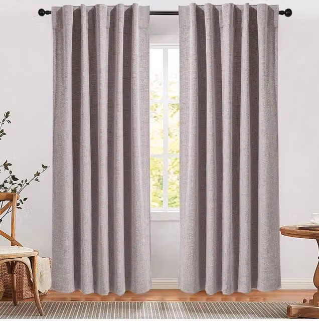 Living and Home Beige Faux Linen Blackout Curtains, 2 Panels, W: 168 cm, H: 229 cm