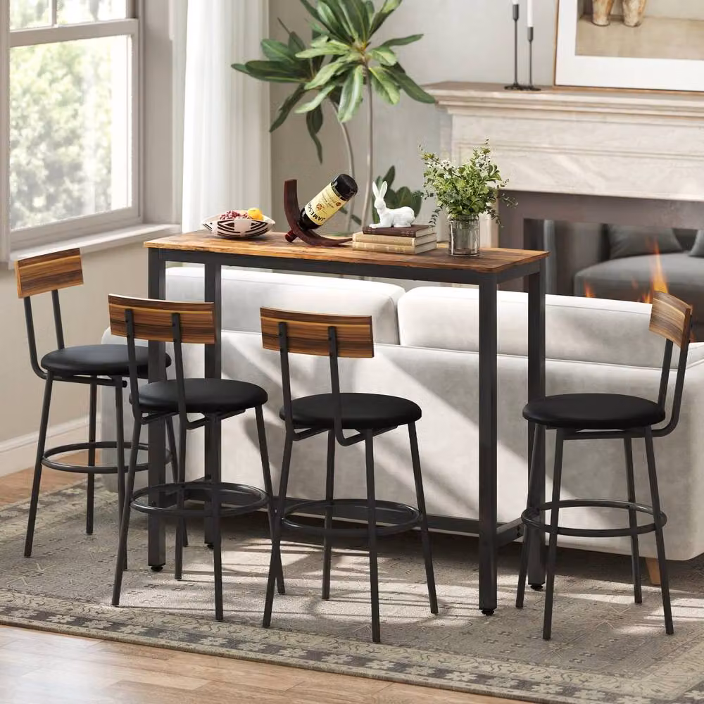 Wyld Haus Bazila Industrial Rectangular Bar Table in Rustic Brown Wood Effect – 6