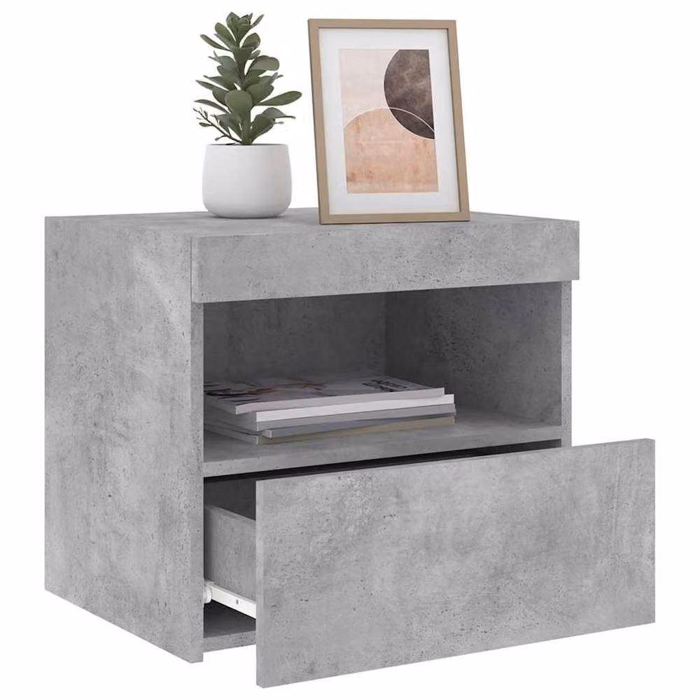 Berkfield Home Set of 2 Modern Bedside Cabinets with Integrated LED Lights in Concrete Grey, W/D/H: 50 x 40 x 45 cm – 4