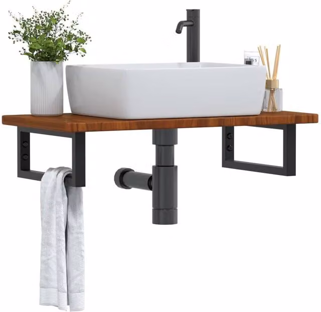 Berkfield Home Wall Mounted Basin Shelf in Brown Oak and Steel