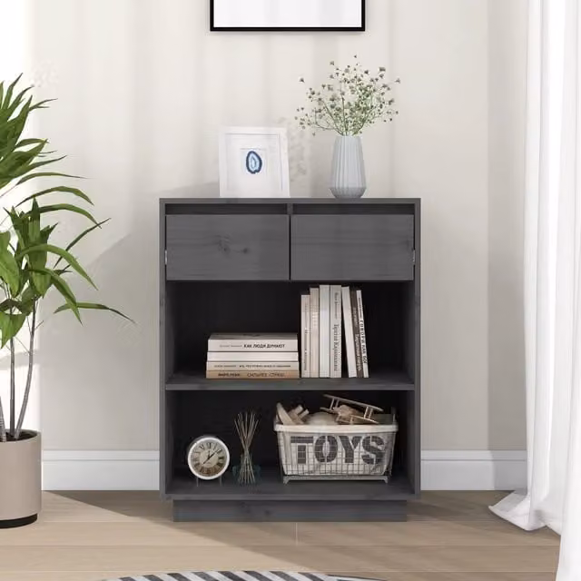 Berkfield Home Grey Solid Wood Pine Console Cabinet W/D/H: 60 x 34 x 75 cm