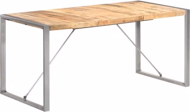 Berkfield Home Rectangular Dining Table in Brown Solid Rough Mango Wood W/D/H: 160 x 80 x 75 cm