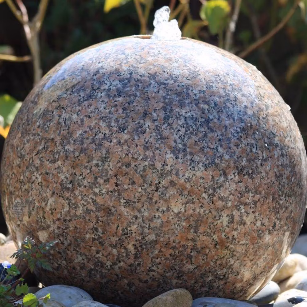 Buttercup Farm Polished Pinky Granite Sphere Drilled Garden Water Feature with Pump in Pink and Multicolour, Diameter: 60 cm – 2
