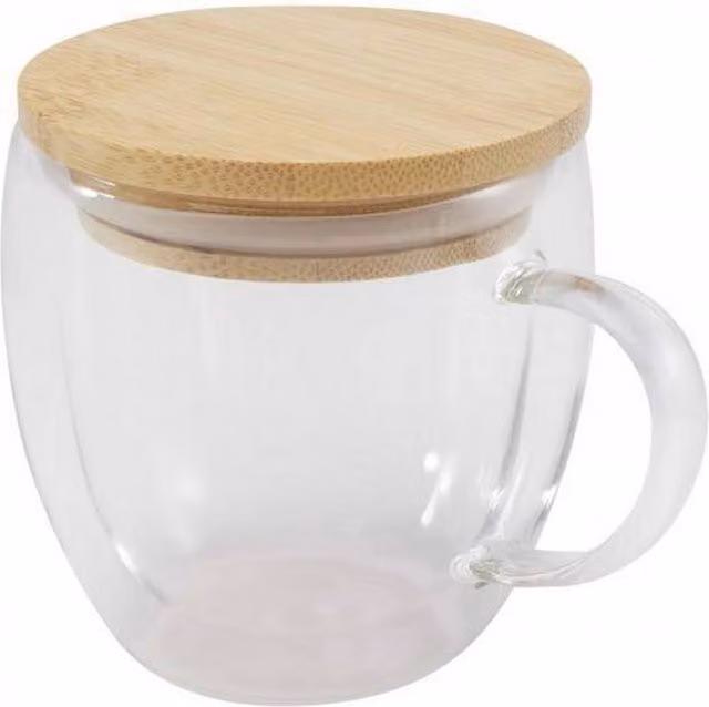 Seasons Lenora Double Walled Glass Coffee Cup with Lid, Transparent, 250ml
