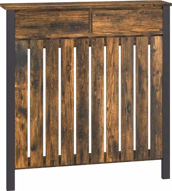 HOMCOM Rustic-Look Industrial Radiator Cover, Brown/Black, W: 93 cm, H: 88.5 cm – 1