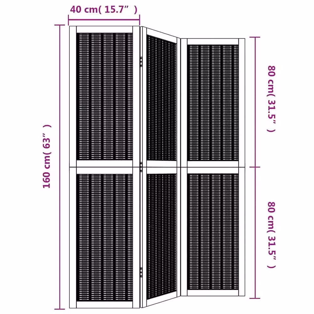 Berkfield Home 3-Panel Room Divider in Brown Solid Paulownia Wood, H: 160 cm x H: 110 cm – 4