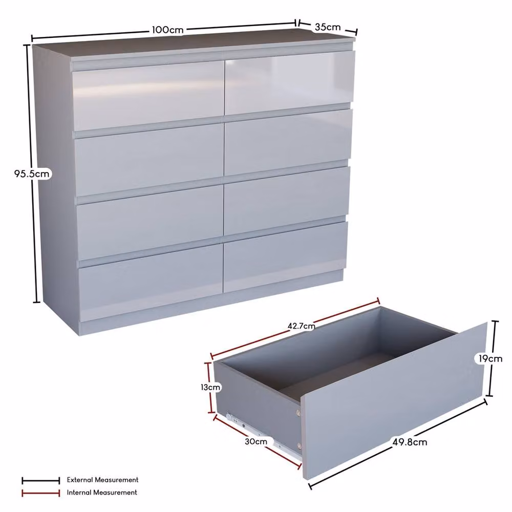 FORGEVIO Grey Modern Gloss 8 Drawer Chest of Drawers – 3