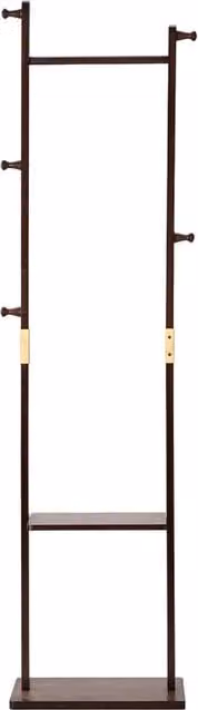 Livingandhome Modern Dual Hook and Rail Matrix Wooden Coat Stand in Walnut Brown
