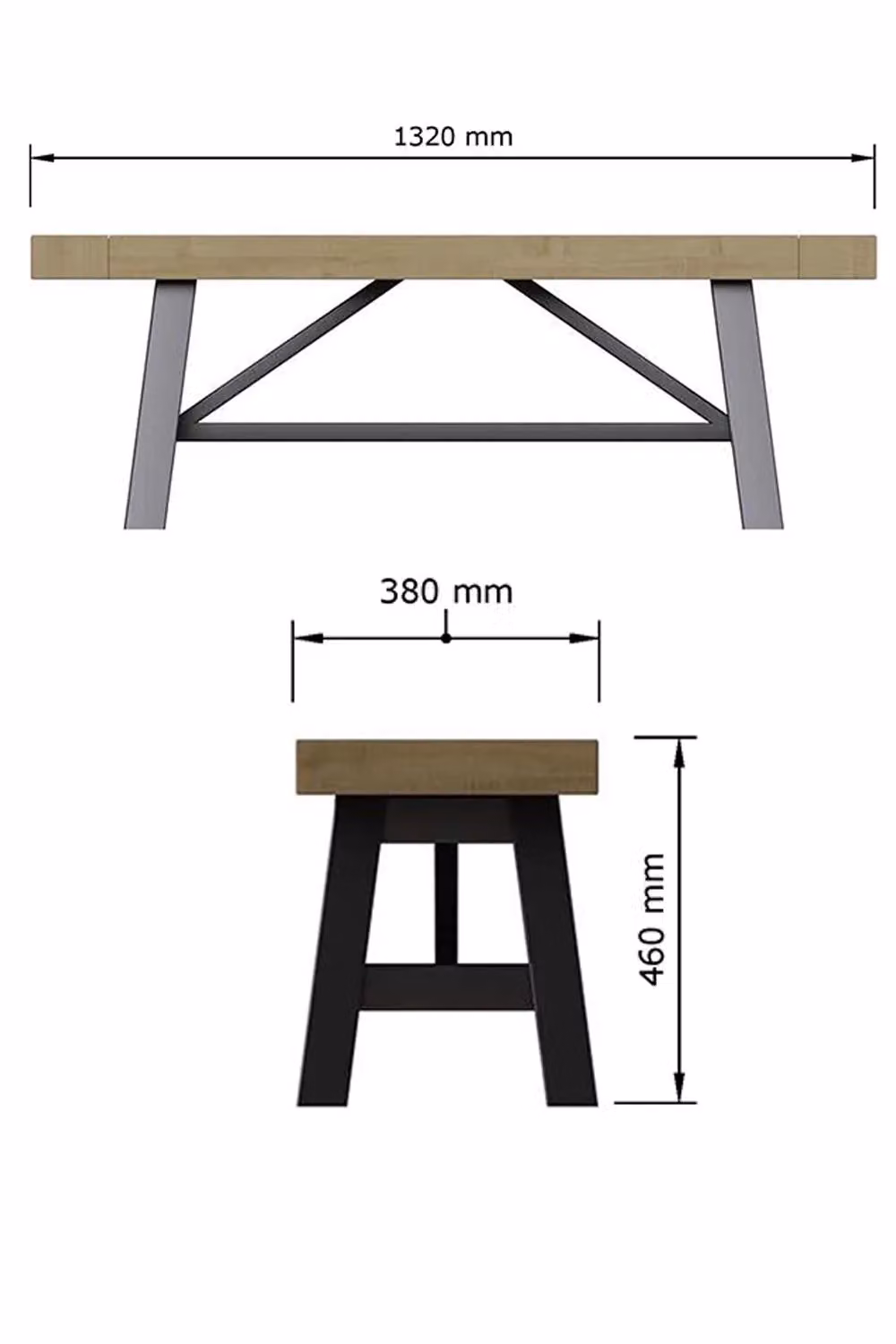 FWStyle Lowry Solid Pine Dining Bench in Brown, W/D/H: 132 x 38 x 46 cm – 5