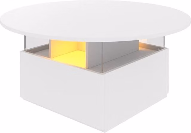 KEEPREAPER Modern Round Coffee Table with Storage and LED in White Glossy Wood Finish