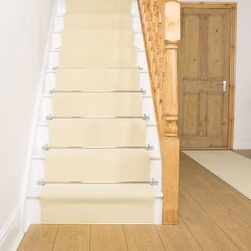 runrug Cream Plain Stair Carpet Runner W: 60 cm, L: 480 cm – 1