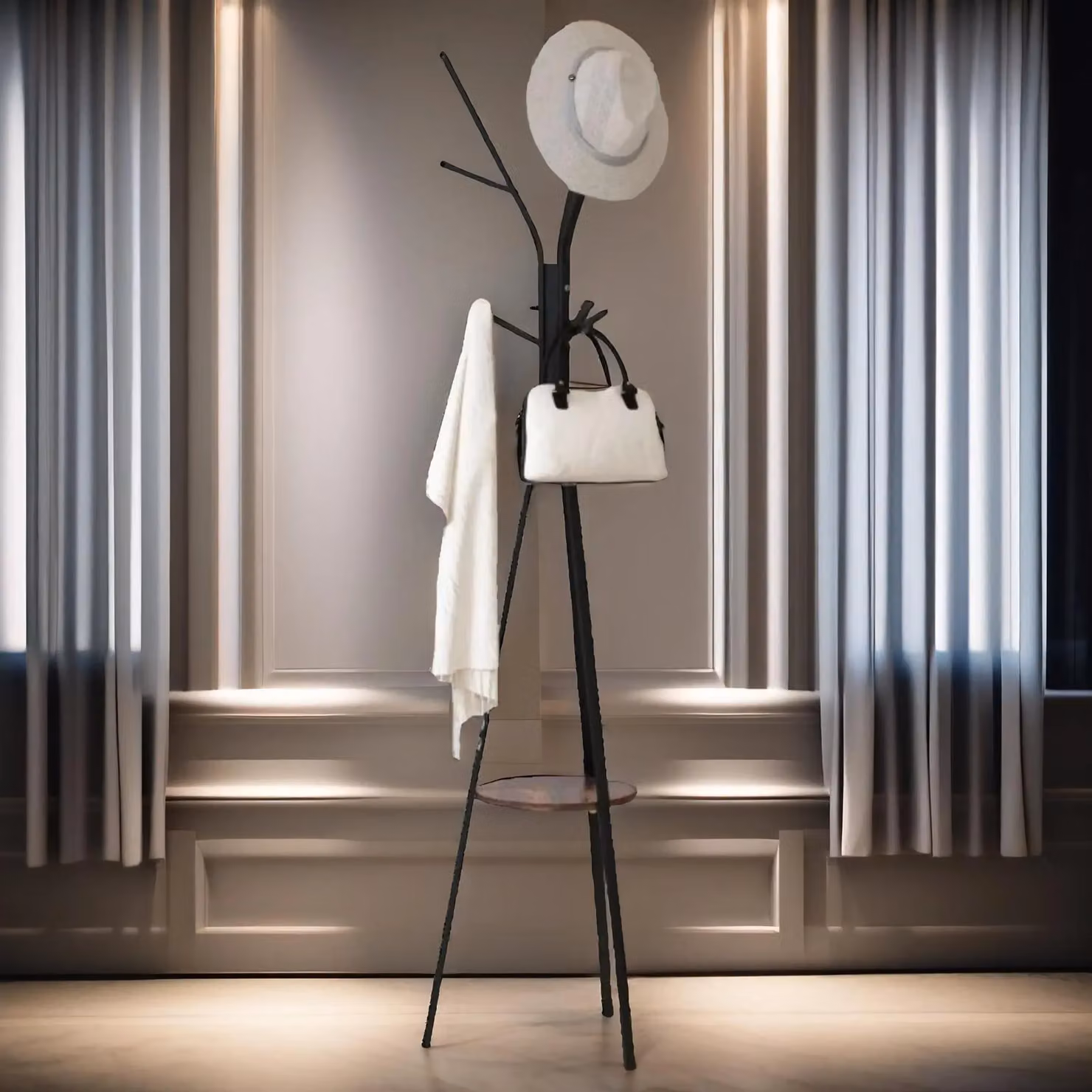 Pirlo Plush Industrial Coat Rack Stand with 9 Hooks, Rustic Brown and Black, H 180 x W 45 x D 45 cm – 2