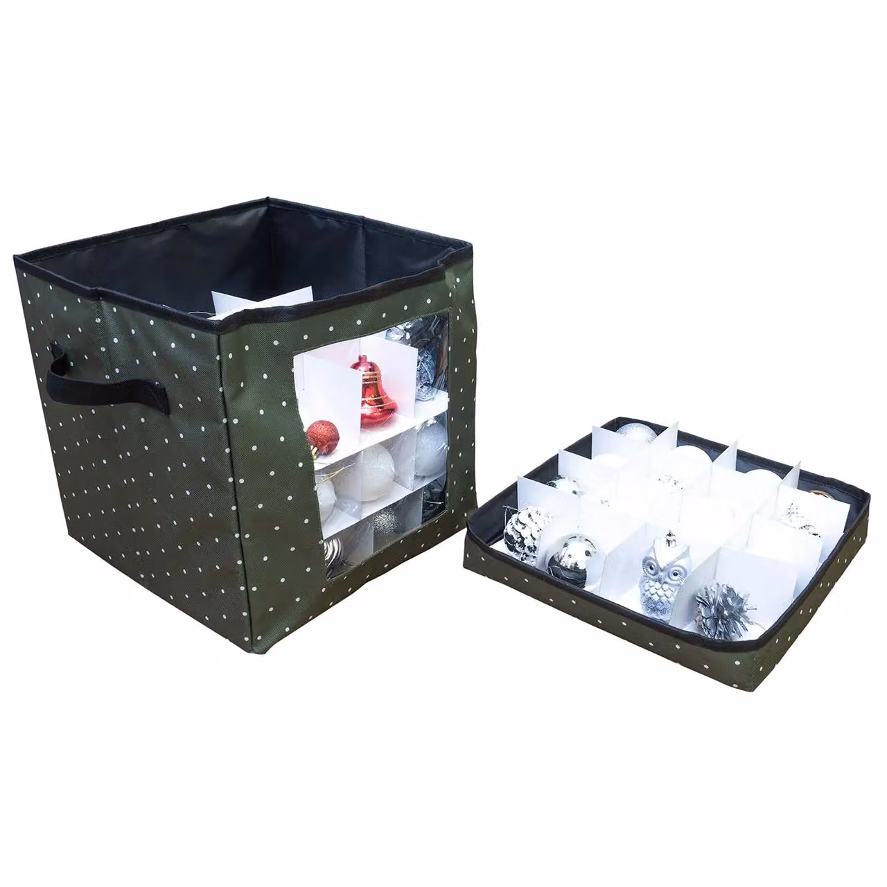 mysmartbuy Christmas Bauble Storage Box in Green and White, Stackable Fabric Container with Lid and Handles, H: 31 x W: 31 x D: 31 cm – 2