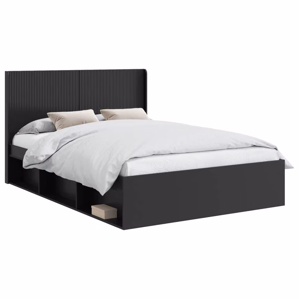 Berkfield Home Modern Bed Frame with Headboard and Side Compartment Storage, Black, W/D/H: 120 x 200 cm – 2