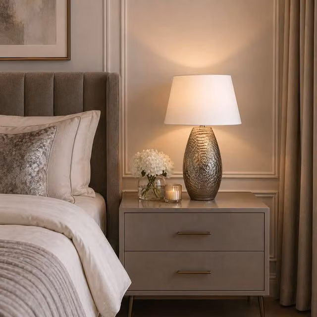 Pagazzi Caitlin Silver Oval Ceramic Table Lamp with White Fabric Shade