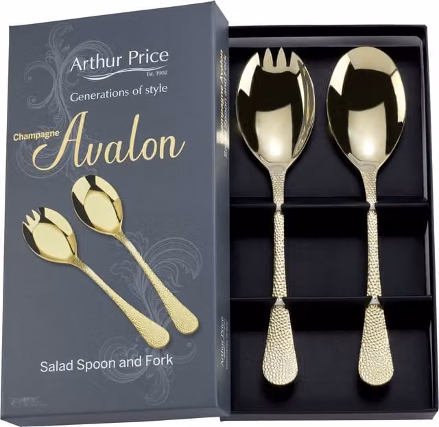 Arthur Price Champagne Avalon Gold Coated Stainless Steel Pair of Salad Servers