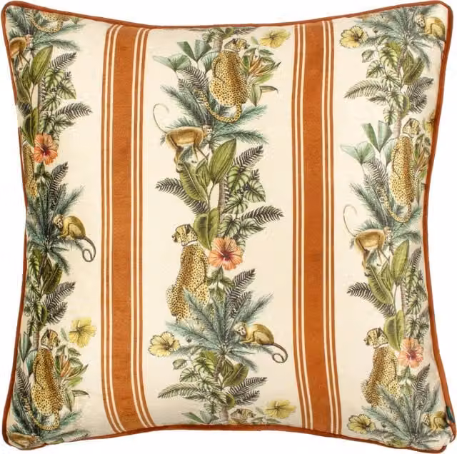 Wylder Nature Floral Printed Chenille Cushion in Orange and Multicolour