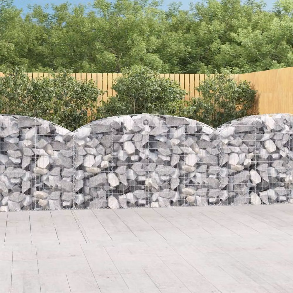 Berkfield Home Decorative Arched Gabion Basket in Silver Galvanised Iron, W: 200 cm, D: 50 cm, H: 100-120 cm – 2