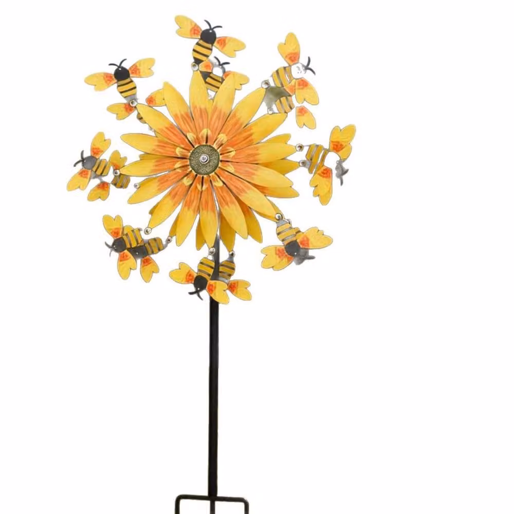 Quipulse Sunflower and Bees Metal Wind Spinner in Yellow – 4
