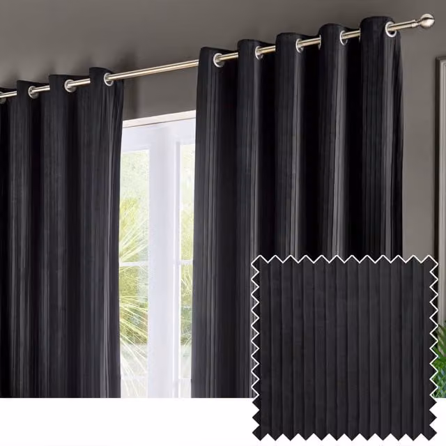 Make It A Home Corinthian Black Velvet Eyelet Room Darkening Curtains, W: 137 cm, H: 229 cm