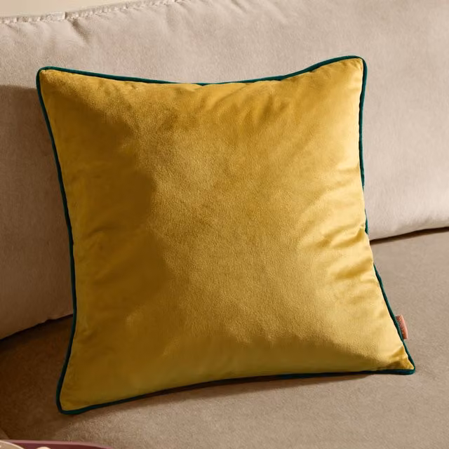 furn Meridian Velvet Square Decorative Cushion in Gold and Green, W/D/H: 45 x 45 x 45 cm – 1