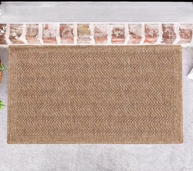 Desire Rugs Modern Herringbone Jute Rectangular Outdoor-Indoor Rug in Brown and Beige, W: 50 cm, L: 80 cm