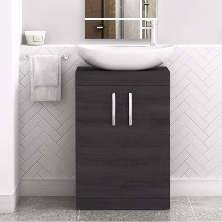 Cesar Turin 800mm Floor Standing 2 Door Bathroom Vanity Unit with Countertop Basin in Matt Black